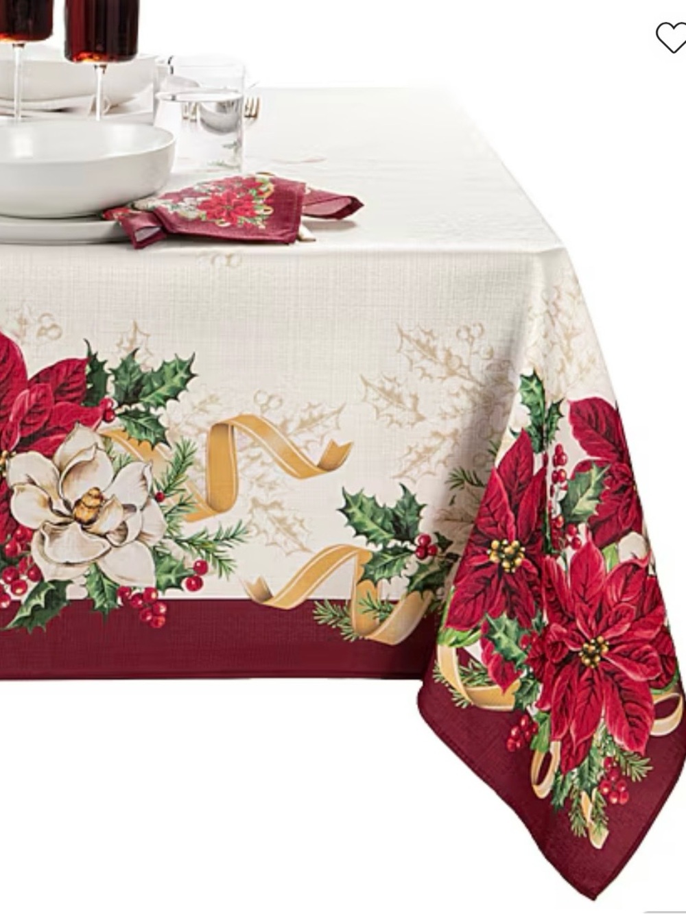 Holiday Poinsettia Tablecloth - Red and Cream